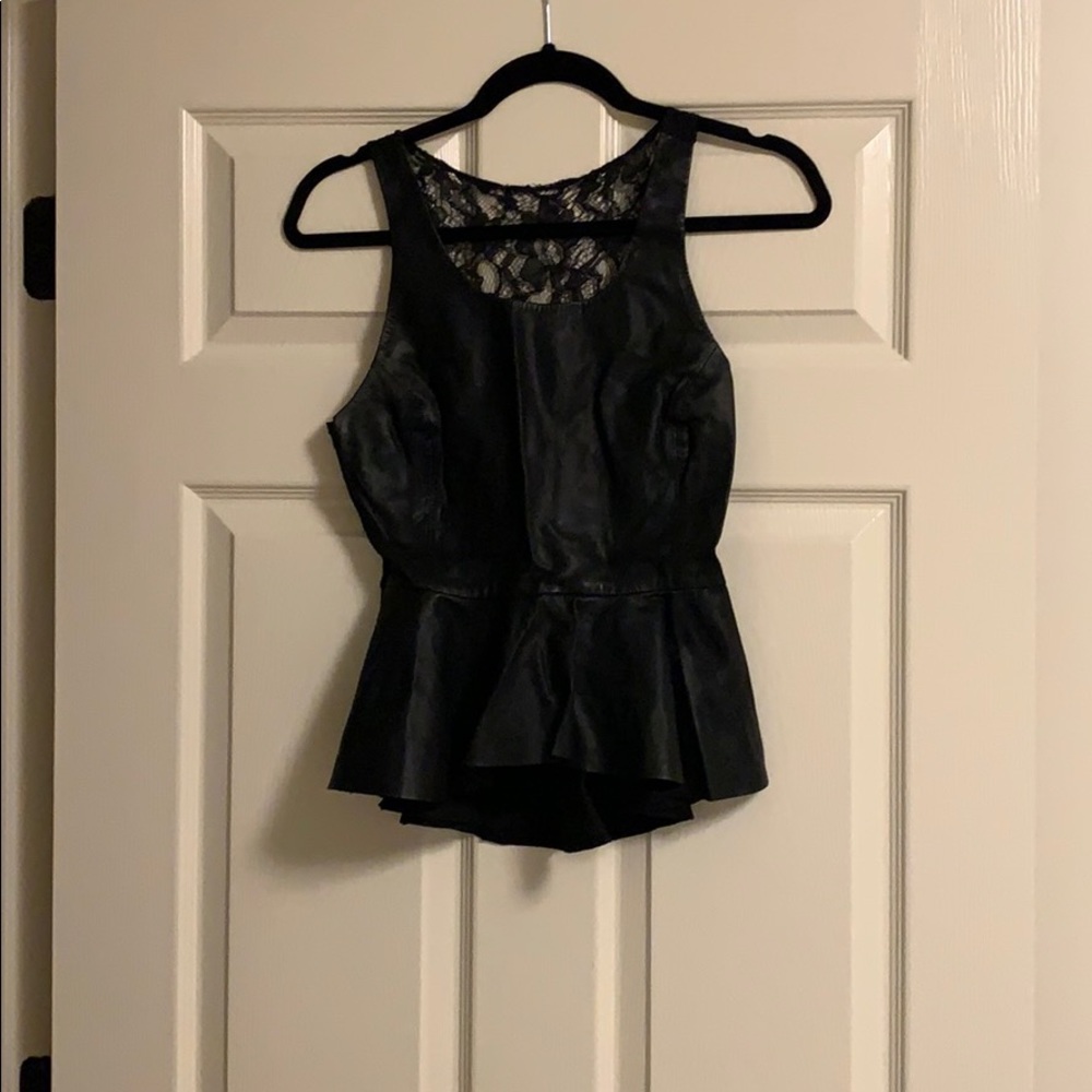 Leather Peplum with Lace Back